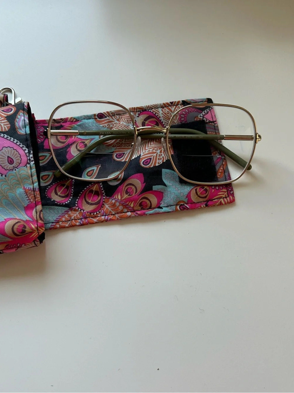 Prada Metal Eyeglass Frames Only 54 19 140 Gold Color Full Rim Green Arms